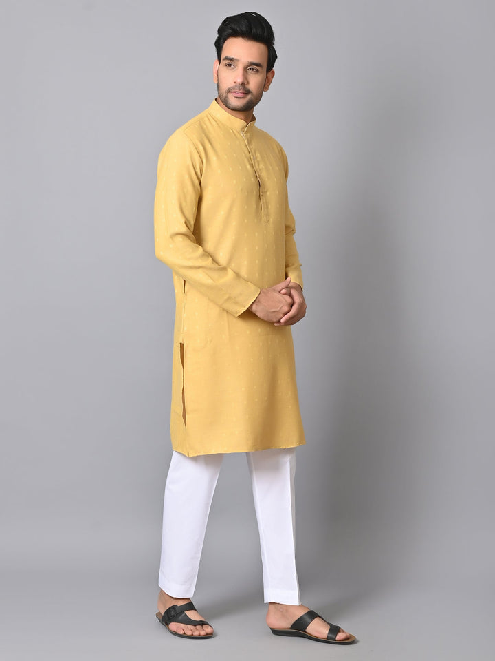 Self Design Yellow Kurta Set