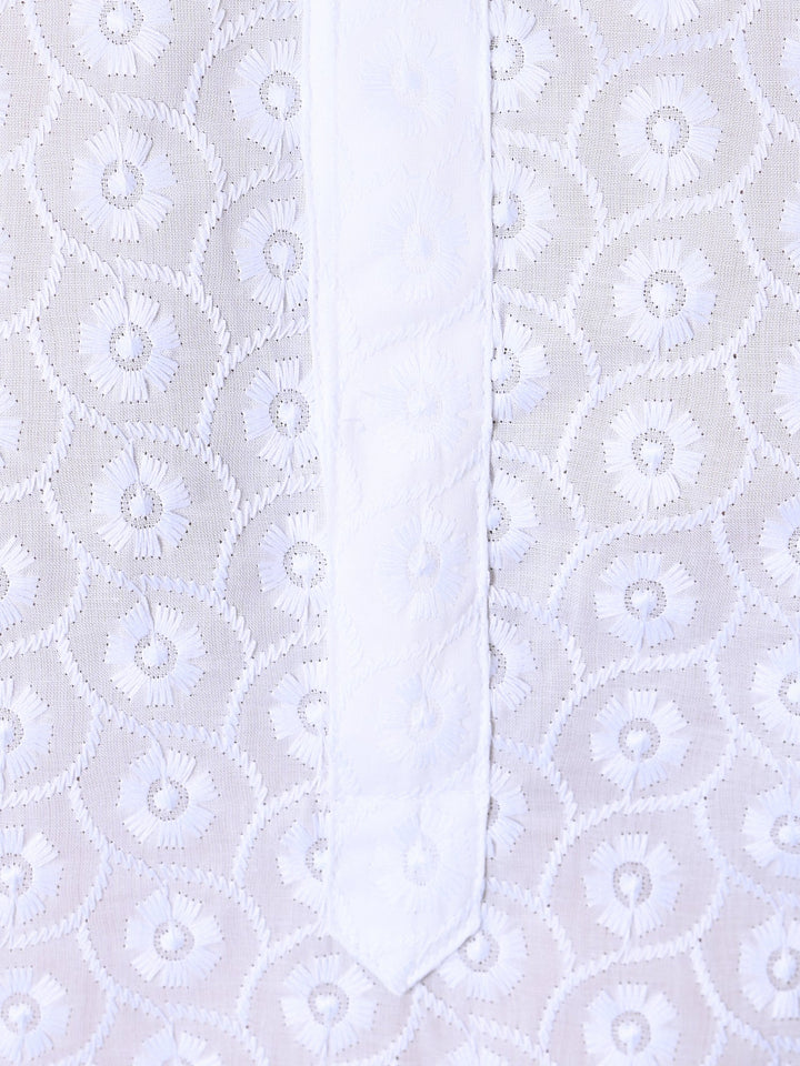 Woven Design White Kurta Set