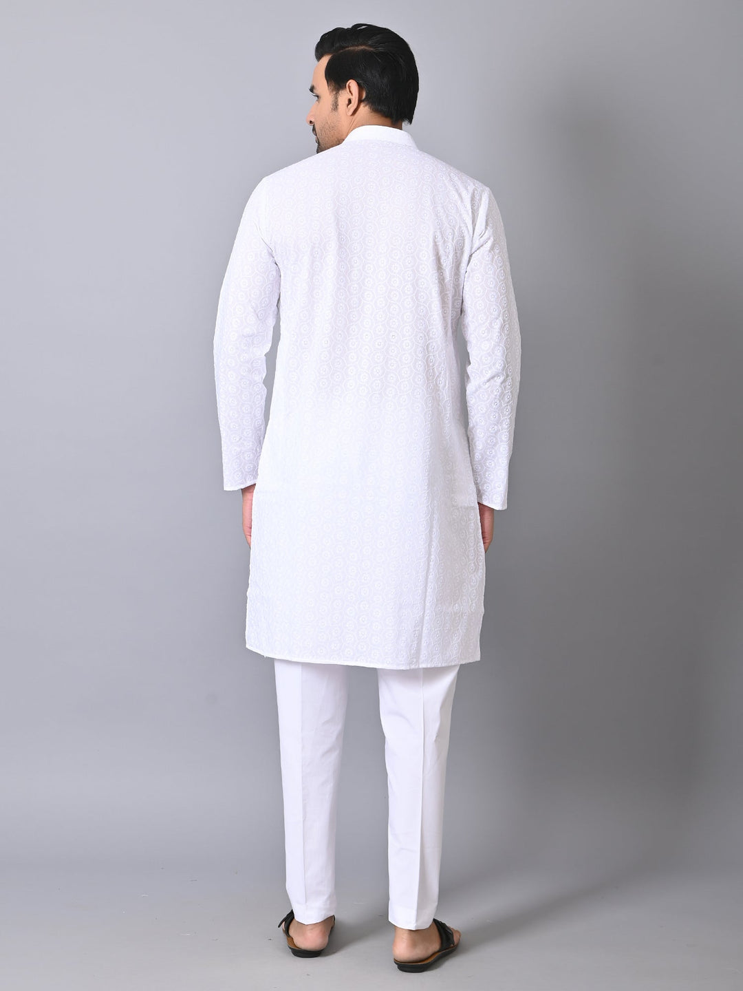 Woven Design White Kurta Set