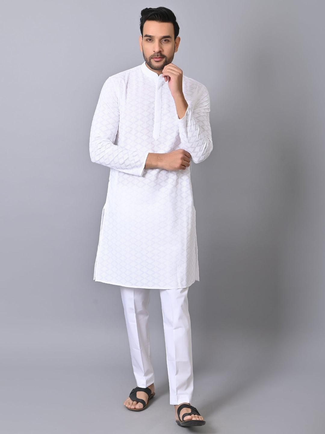 Chikan White Kurta Set