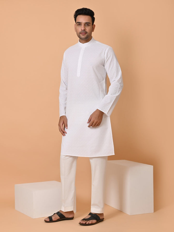 Chikan Off White Kurta Set