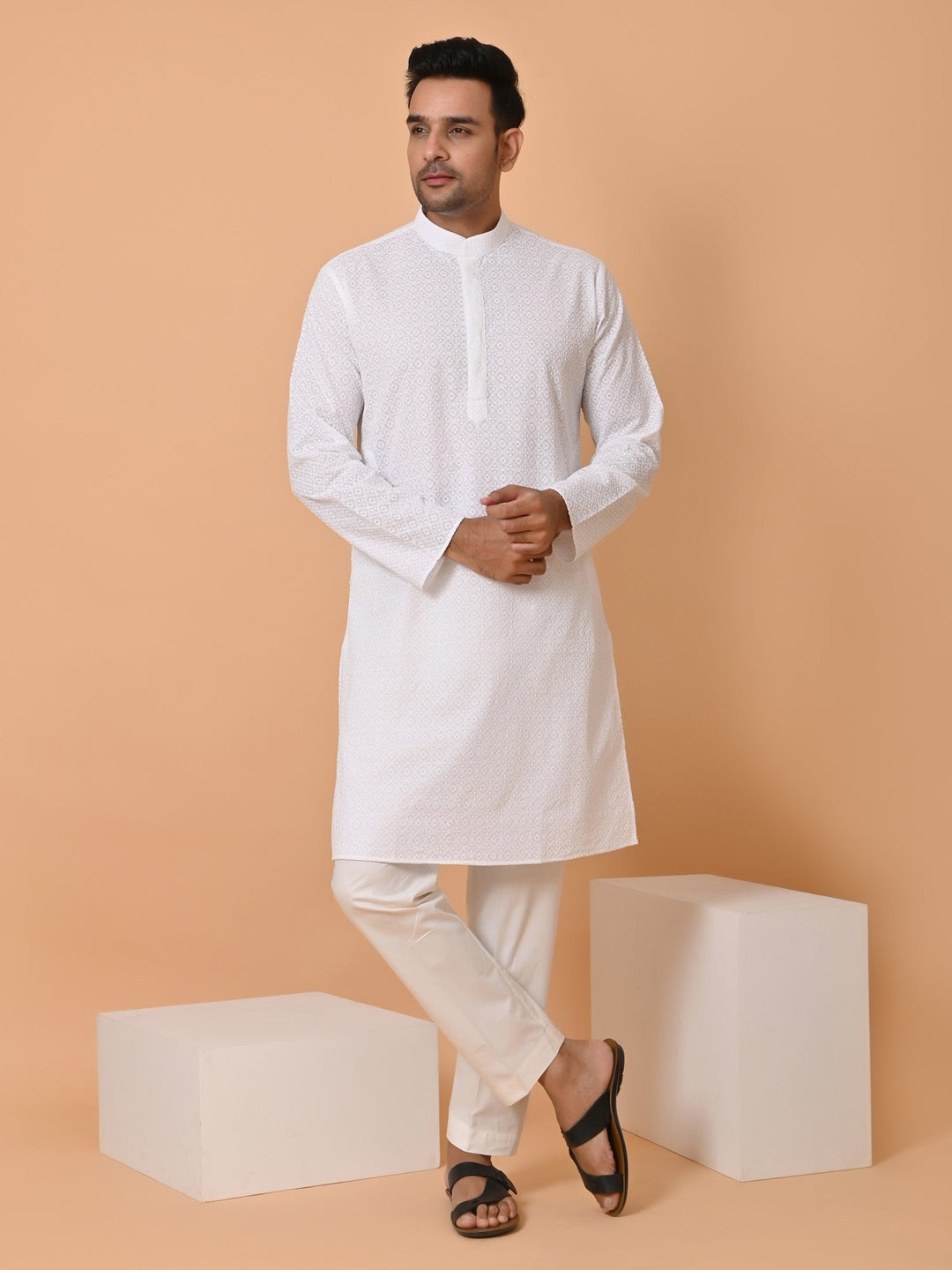 Chikan Off White Kurta Set