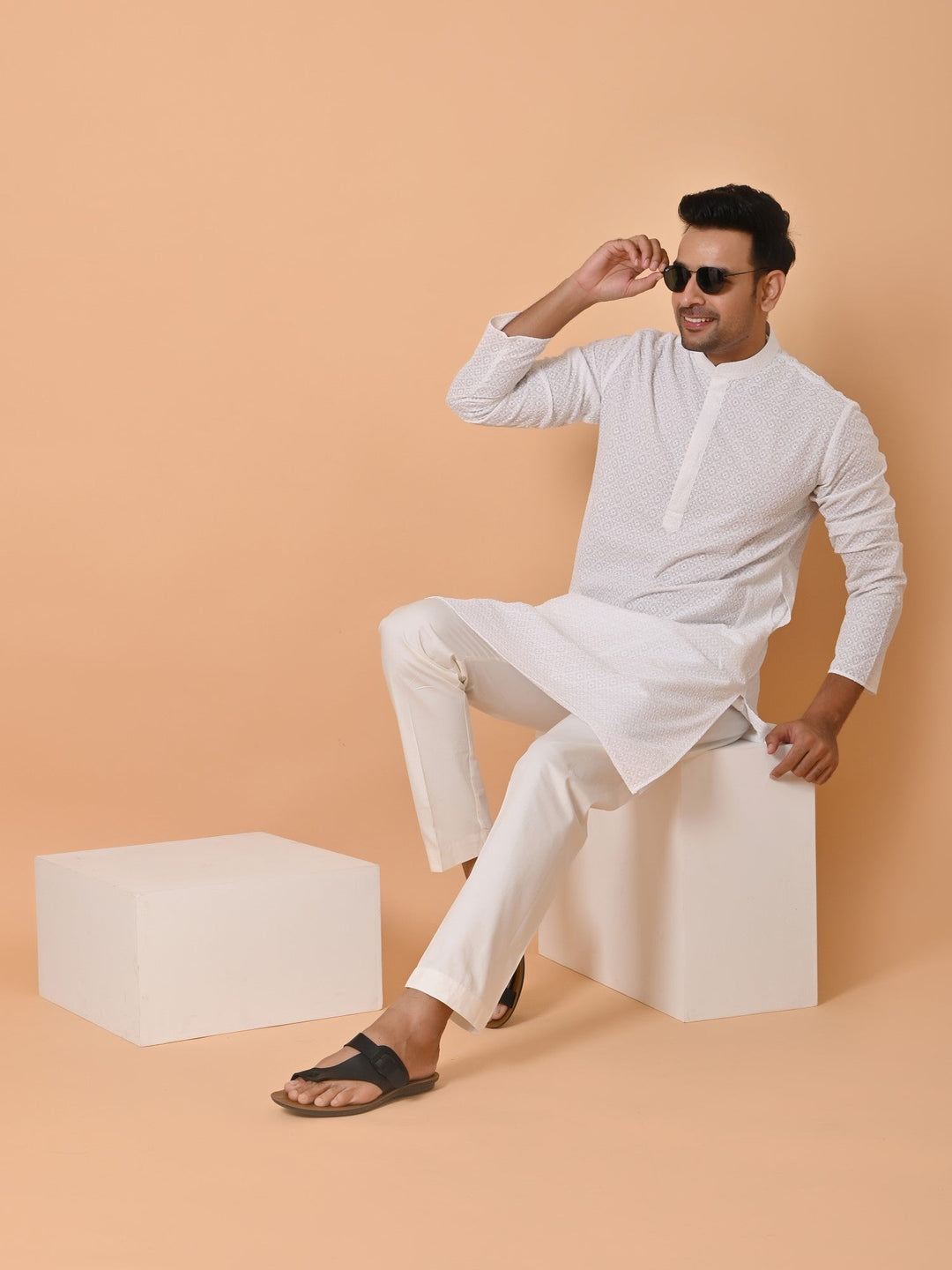 Chikan Off White Kurta Set