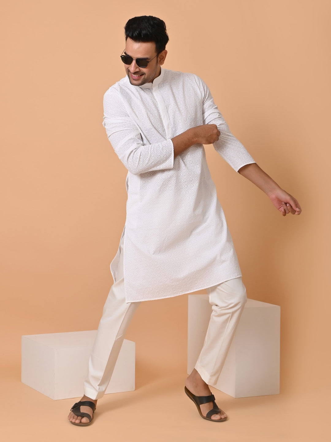 Chikan Off White Kurta Set