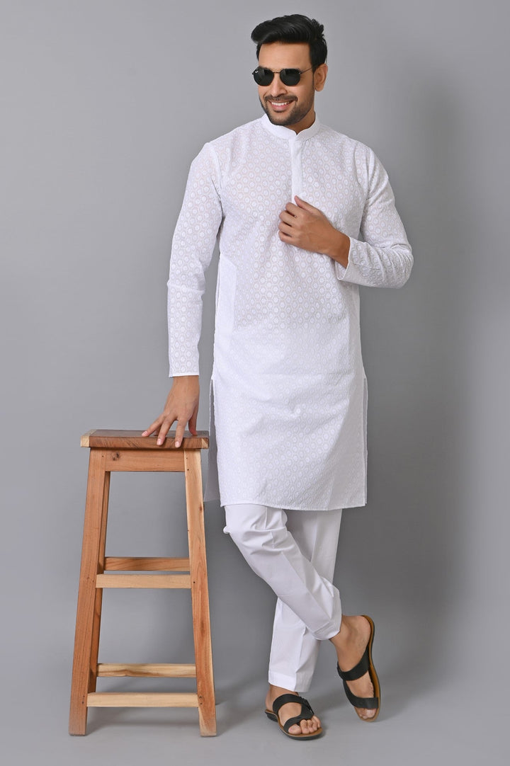 Chikan White Kurta Set