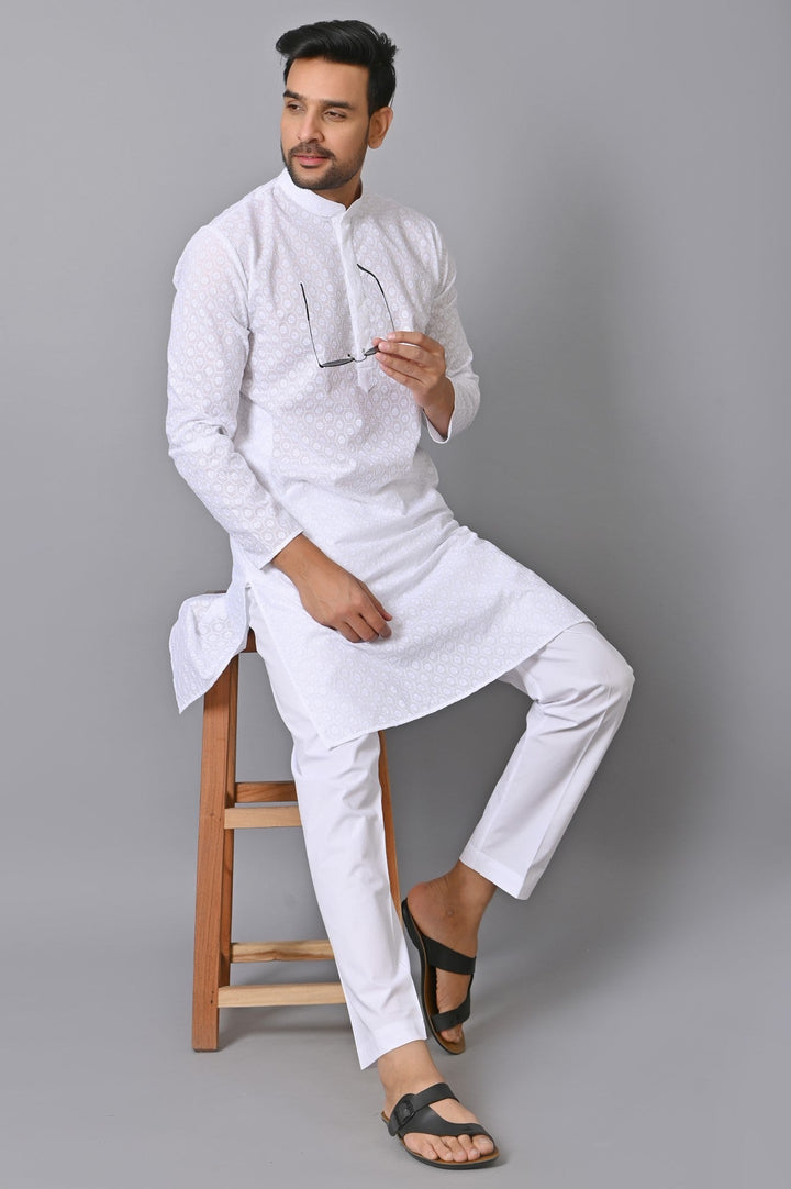 Chikan White Kurta Set