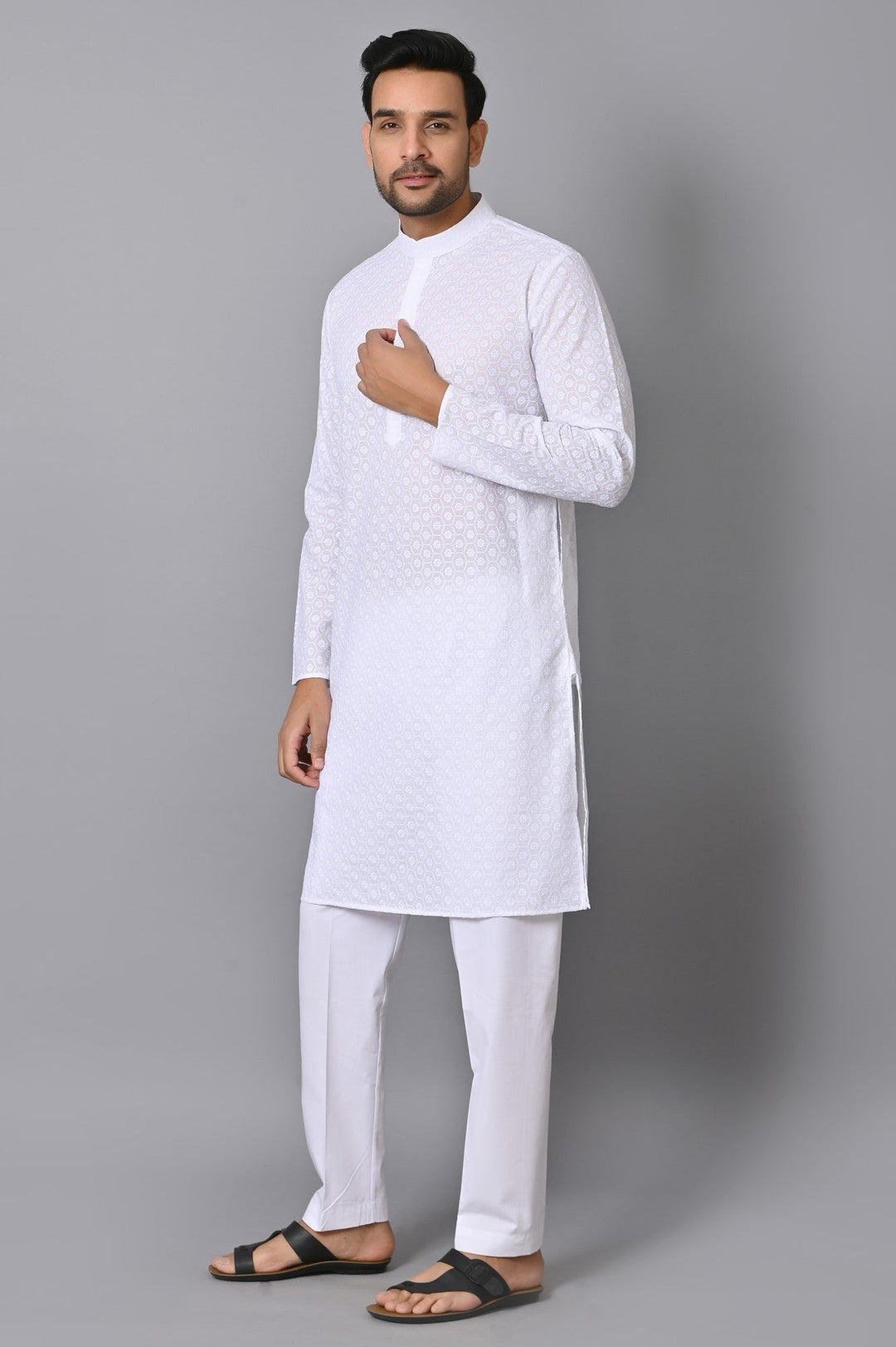 Chikan White Kurta Set