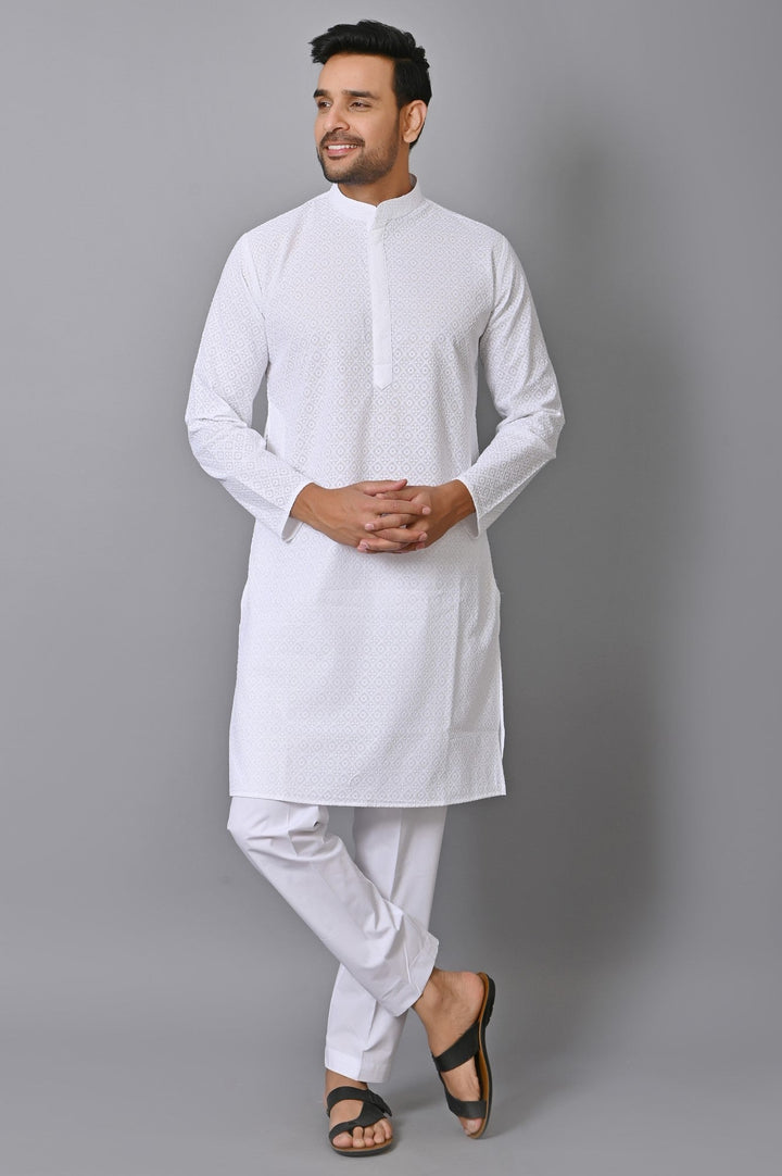 Chikan White Kurta Set