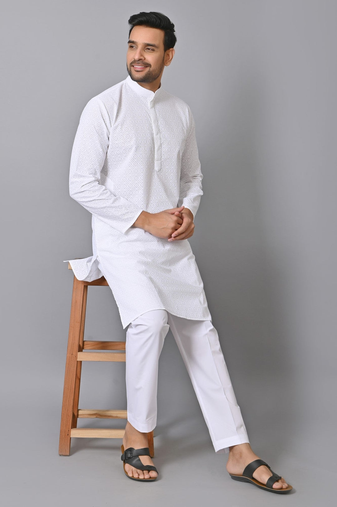 Chikan White Kurta Set