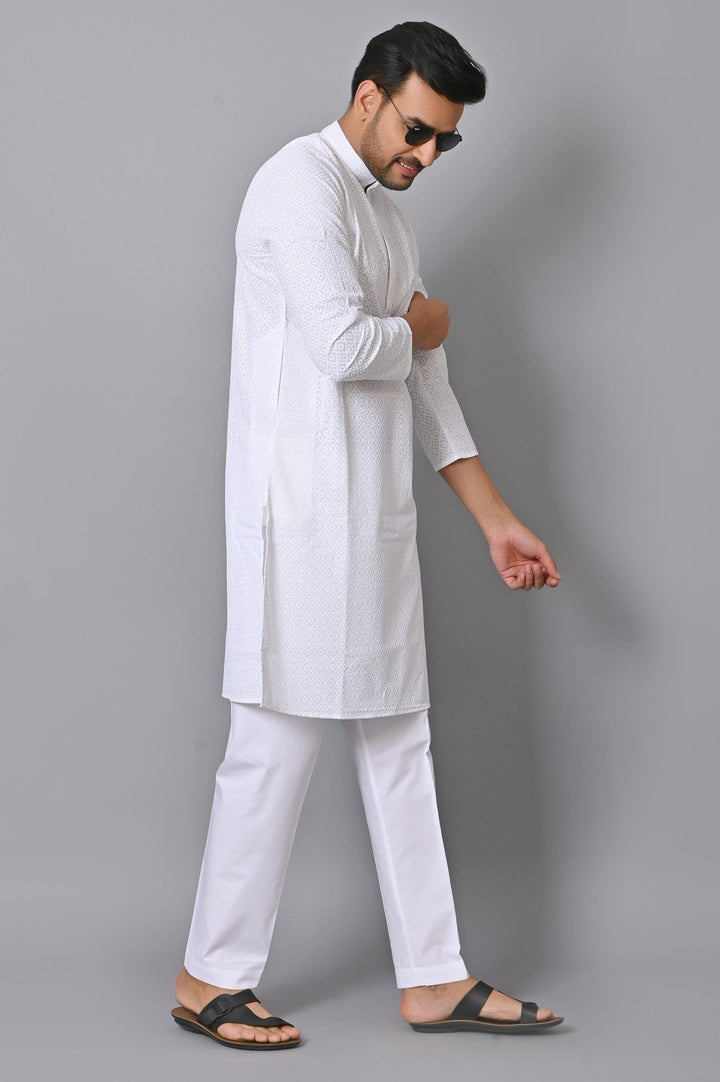 Chikan White Kurta Set