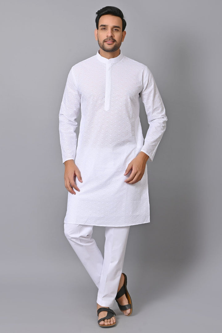 Chikan White Kurta Set