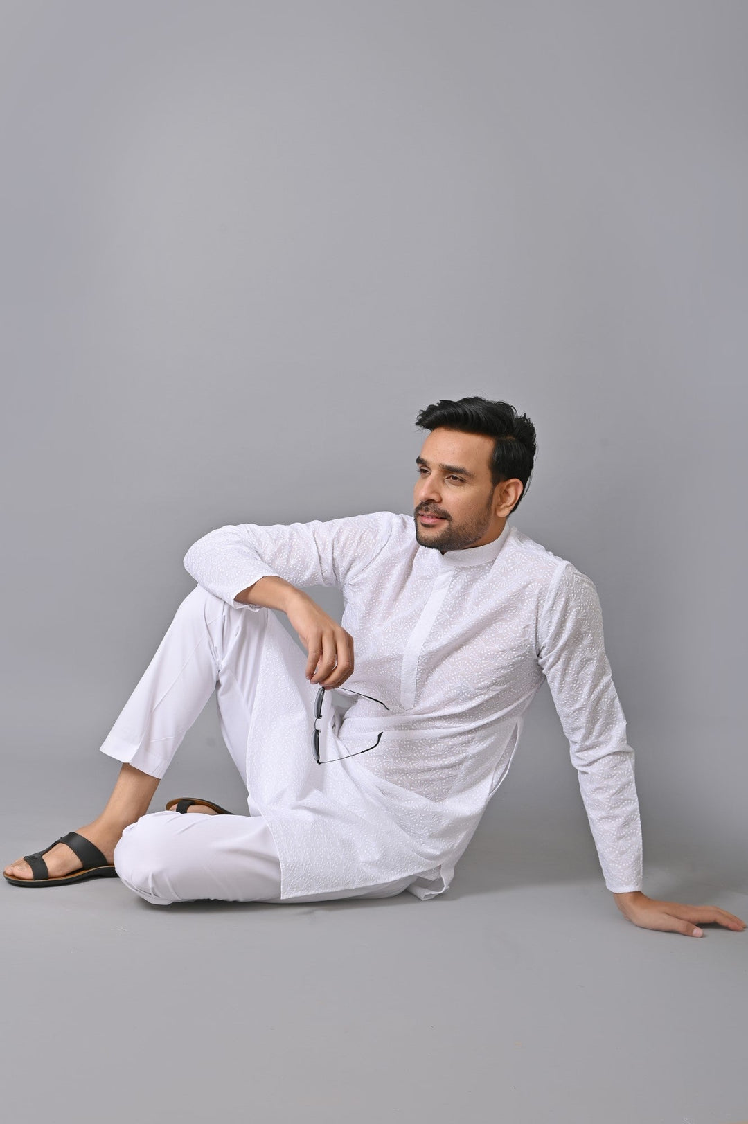 Chikan White Kurta Set