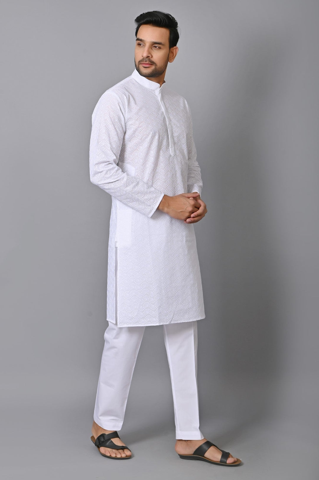 Chikan White Kurta Set