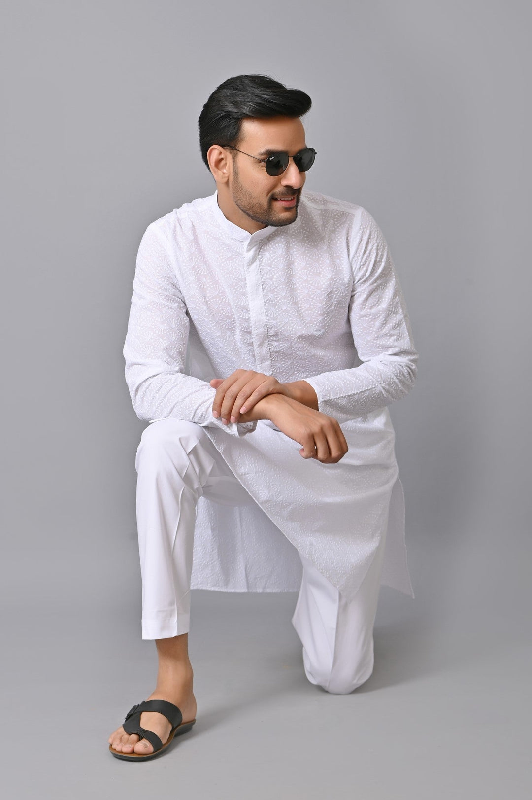 Chikan White Kurta Set