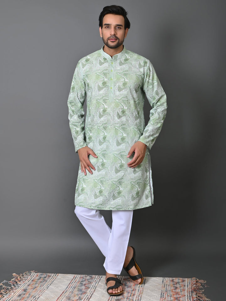 Woven Design Green Kurta Set