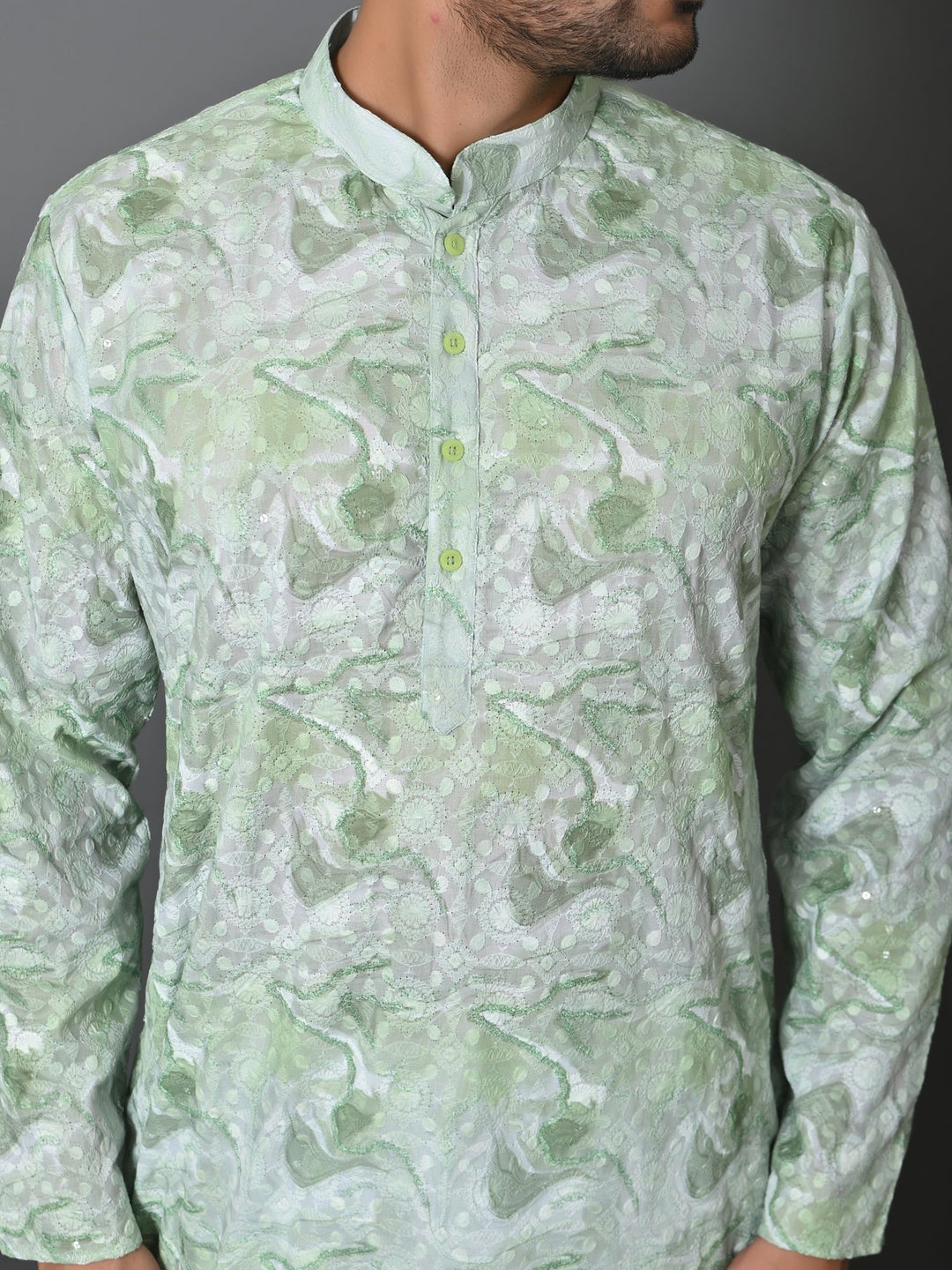 Woven Design Green Kurta Set