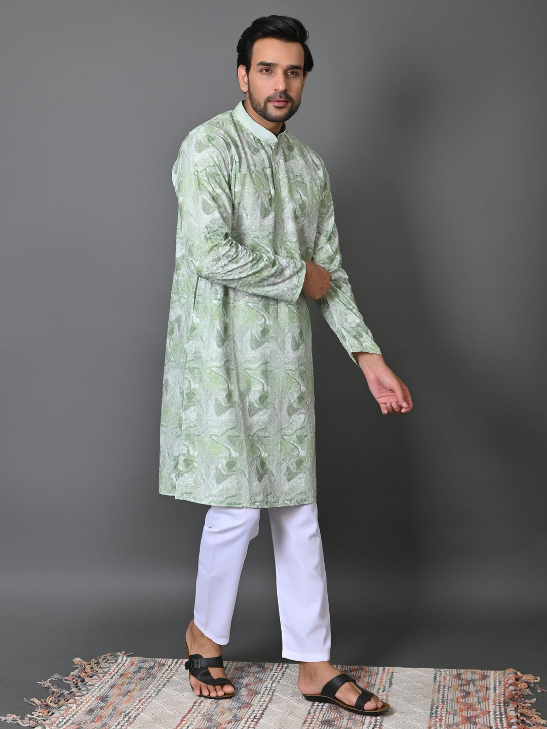 Woven Design Green Kurta Set