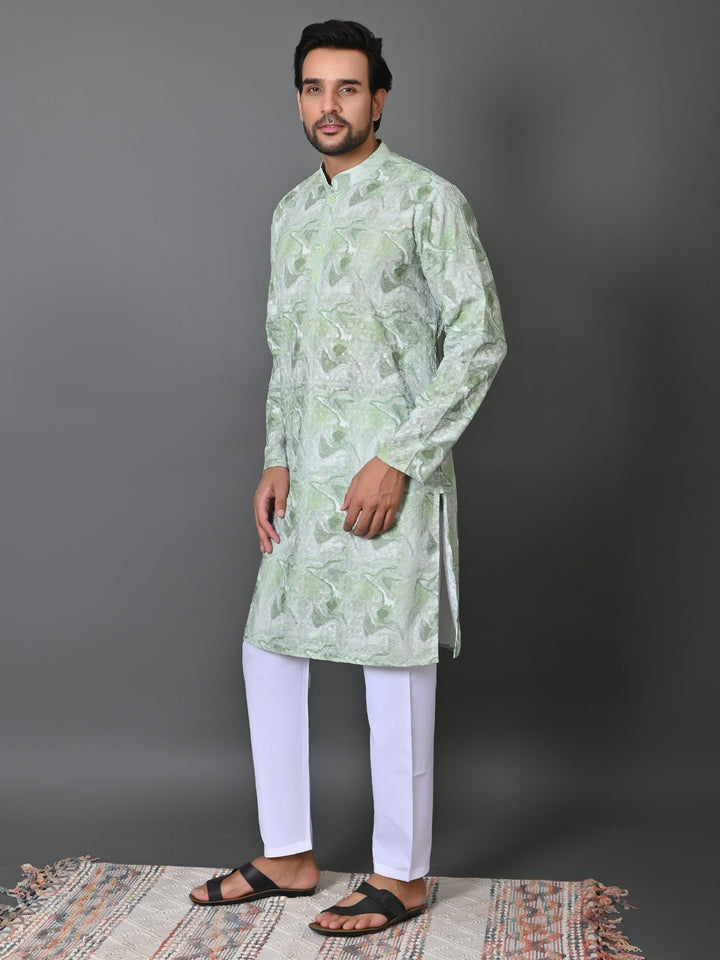 Woven Design Green Kurta Set