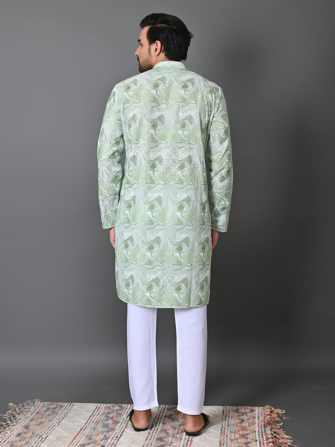 Woven Design Green Kurta Set