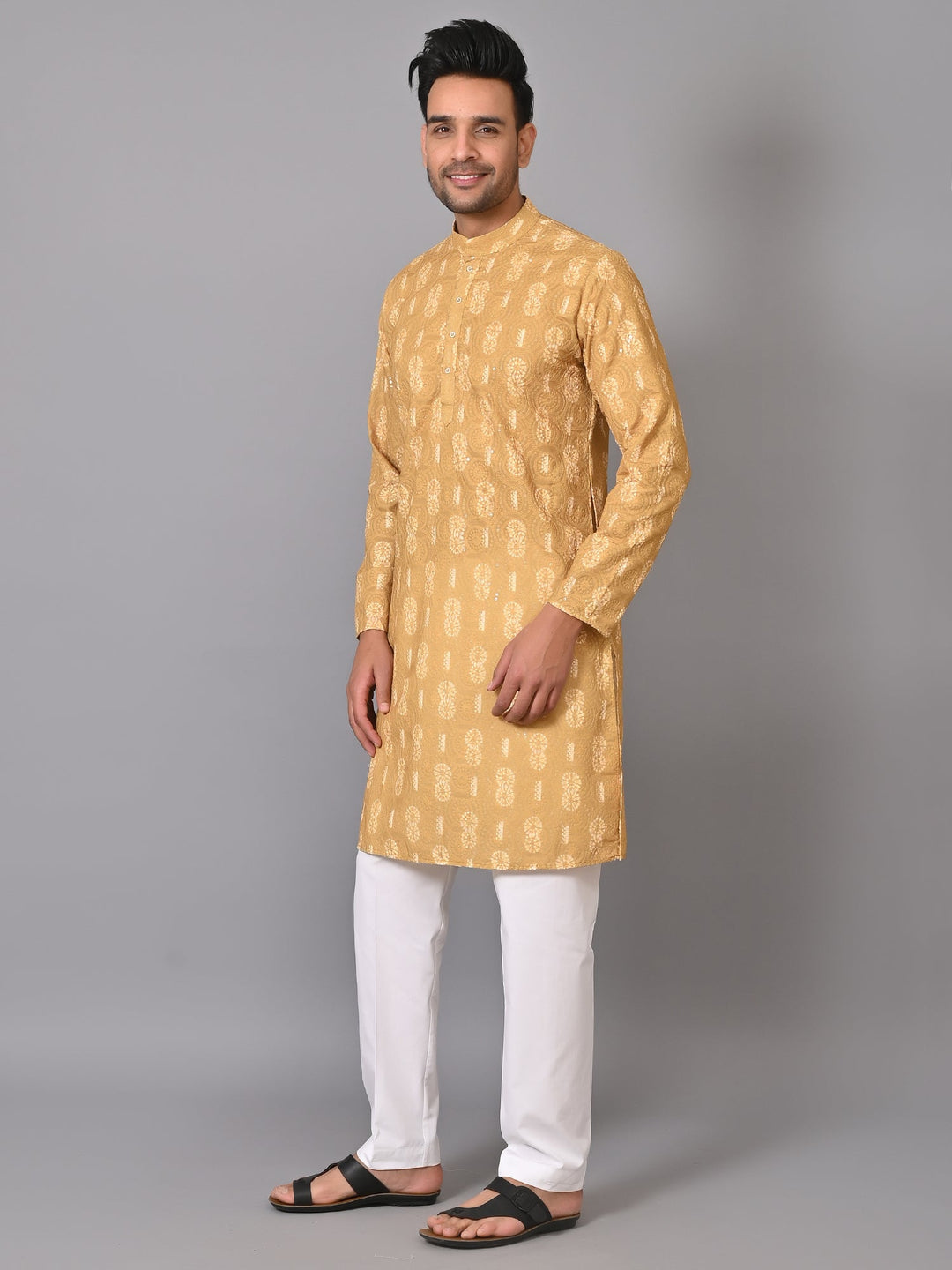 Chikan Mustard Kurta Set