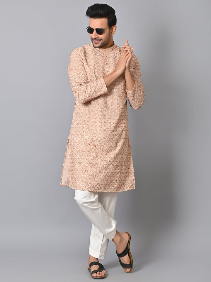 Embroidered Beige Kurta Set