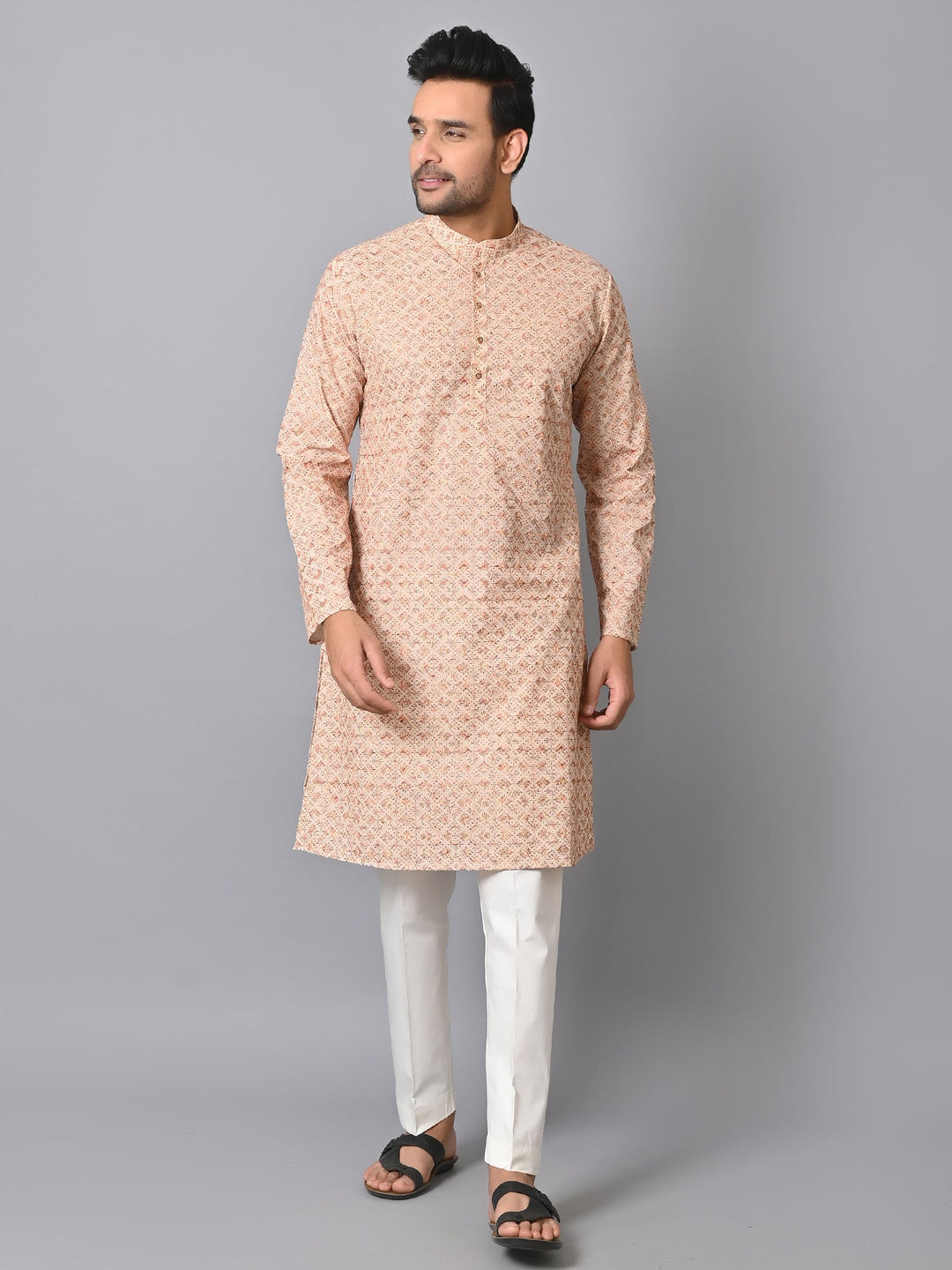 Embroidered Beige Kurta Set