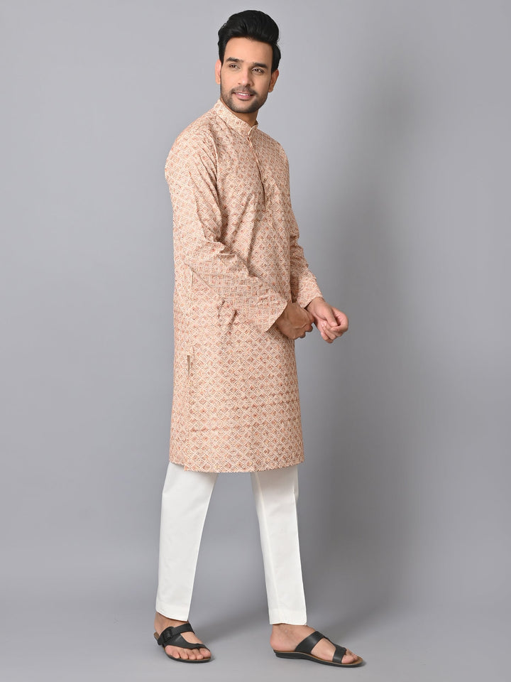 Embroidered Beige Kurta Set