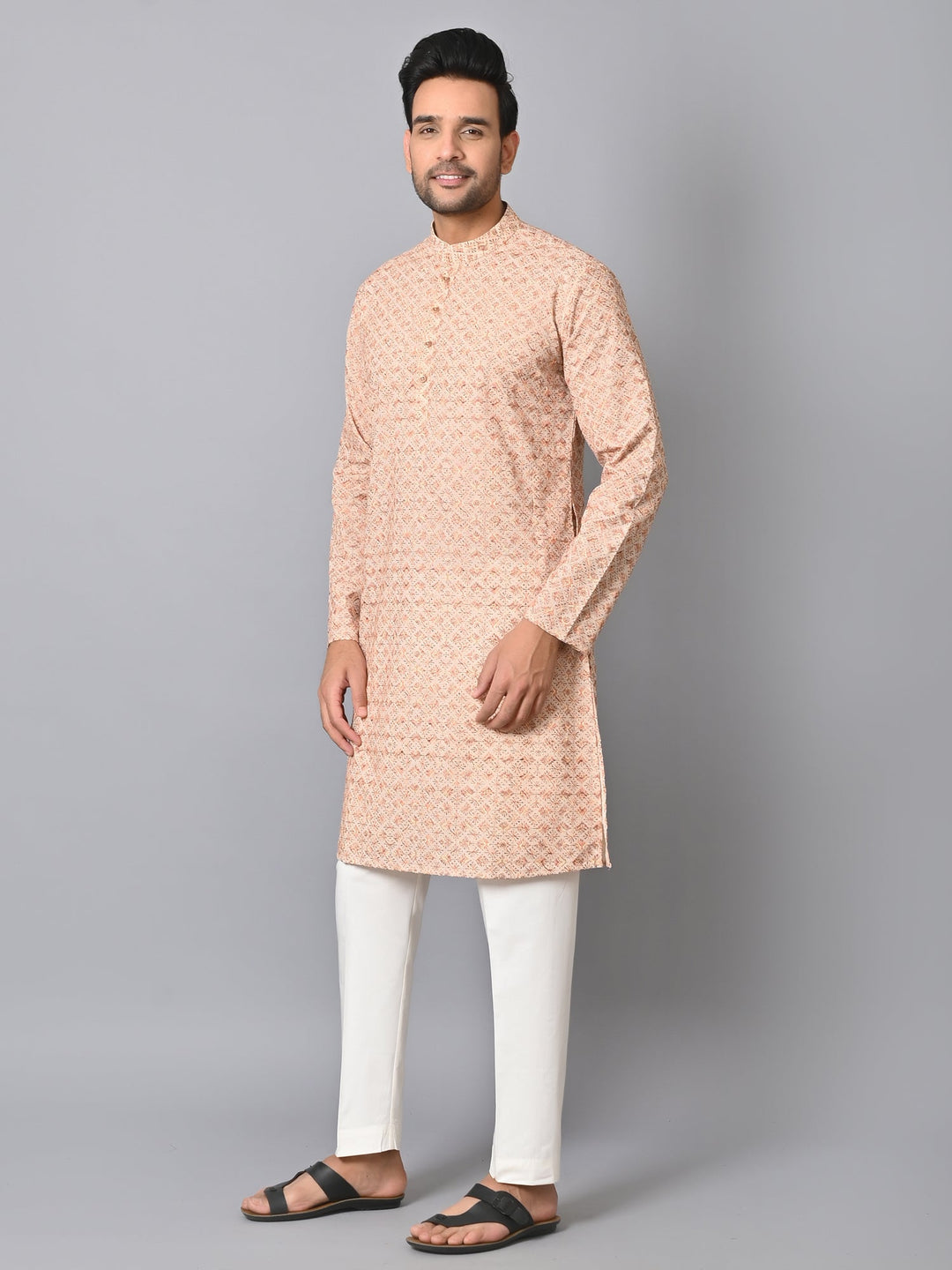 Embroidered Beige Kurta Set