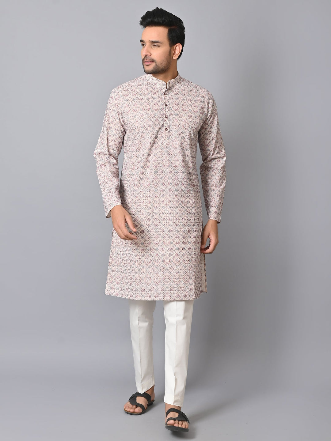 Embroidered Off White Kurta Set