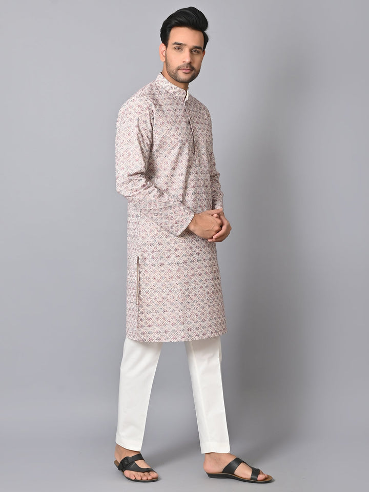 Embroidered Off White Kurta Set