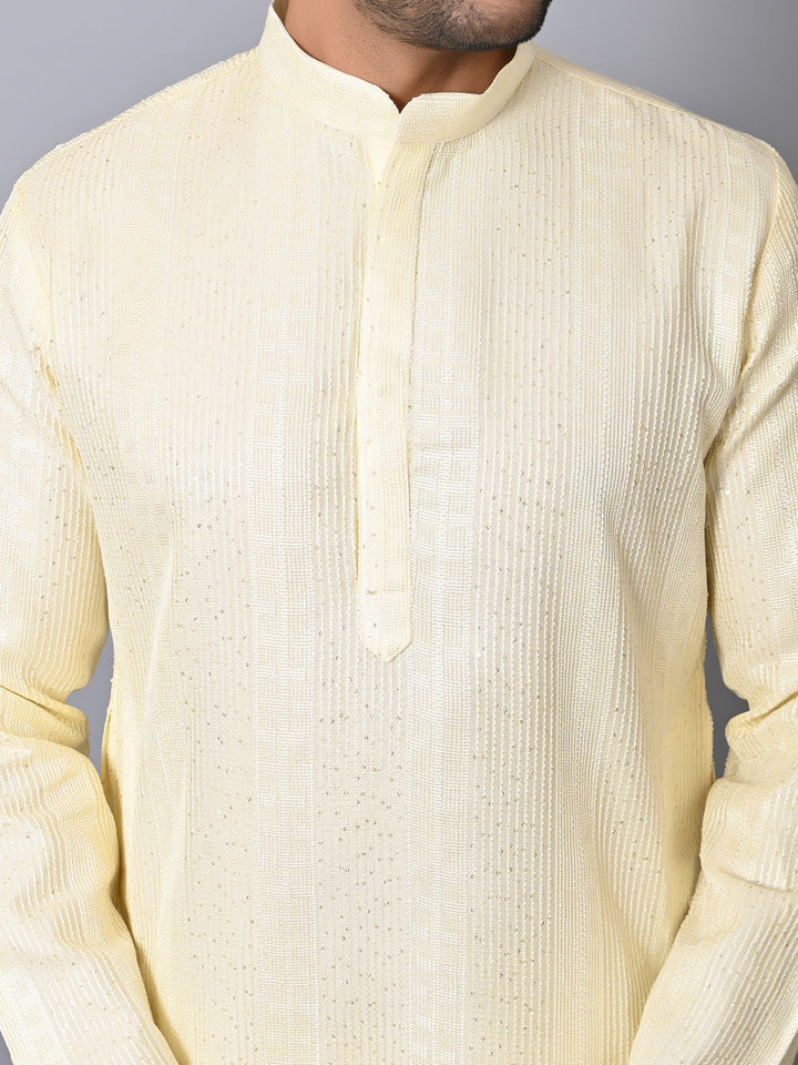 Striped Off White Kurta Set