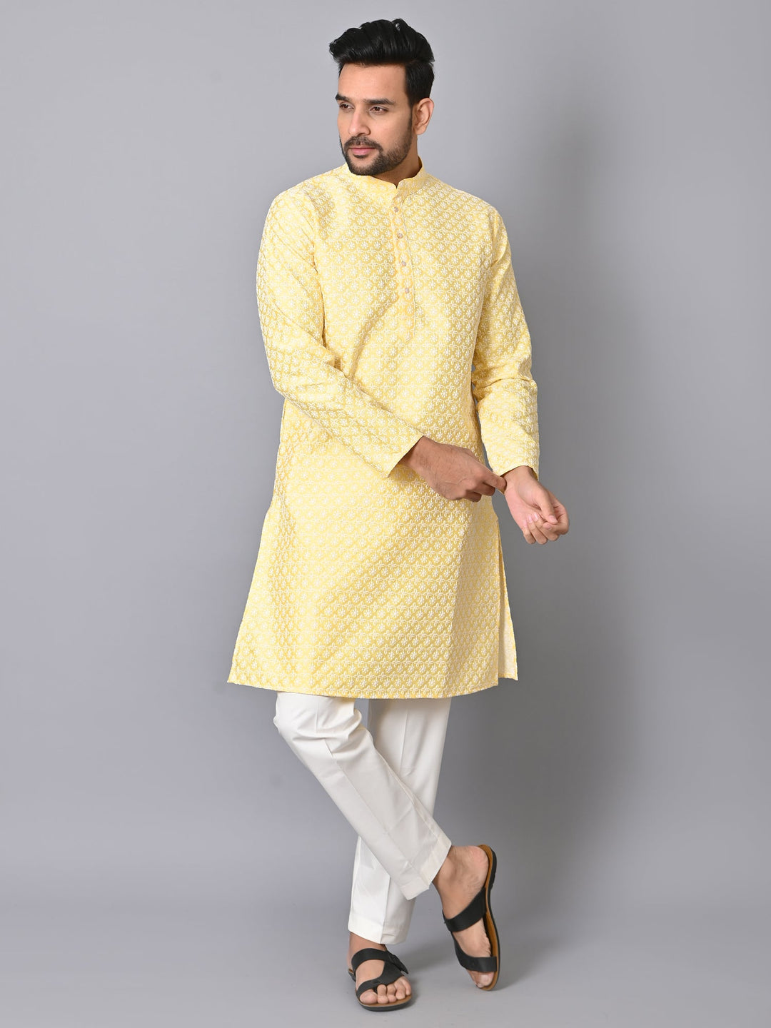 Chikan Yellow Kurta Set