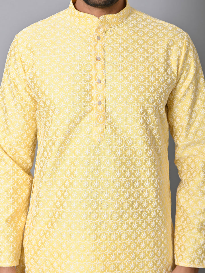 Chikan Yellow Kurta Set