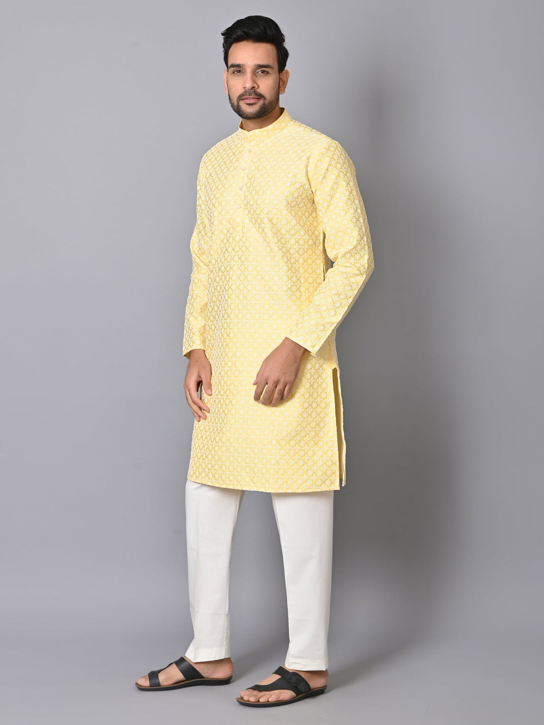 Chikan Yellow Kurta Set