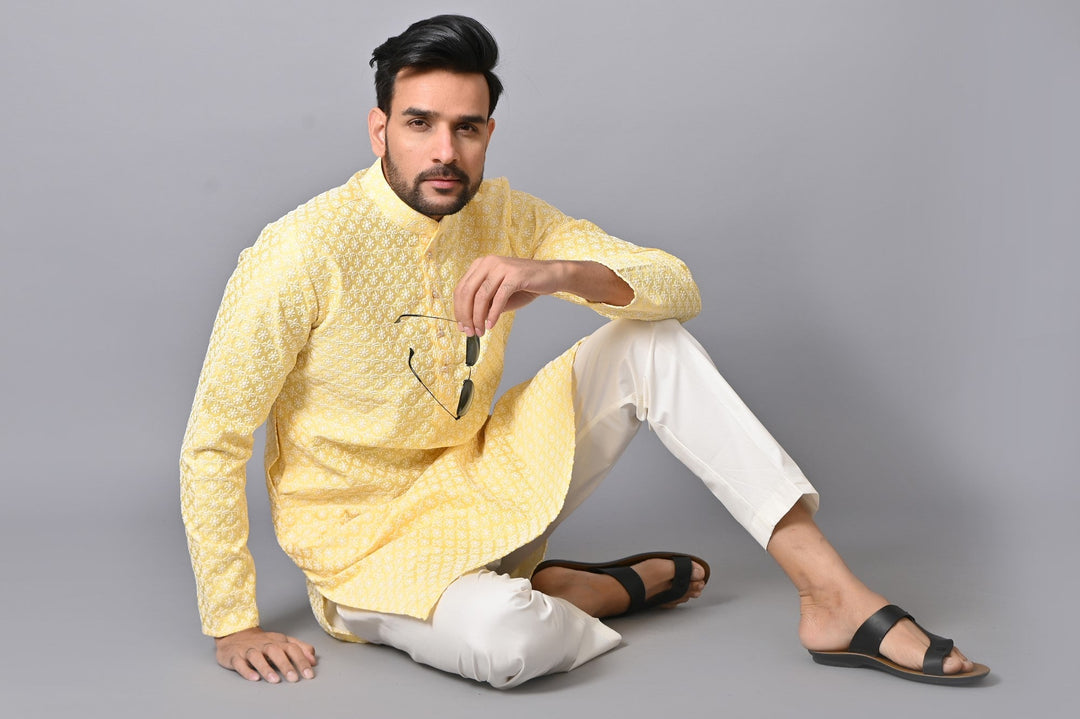 Chikan Yellow Kurta Set