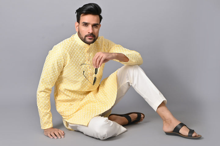 Chikan Yellow Kurta Set
