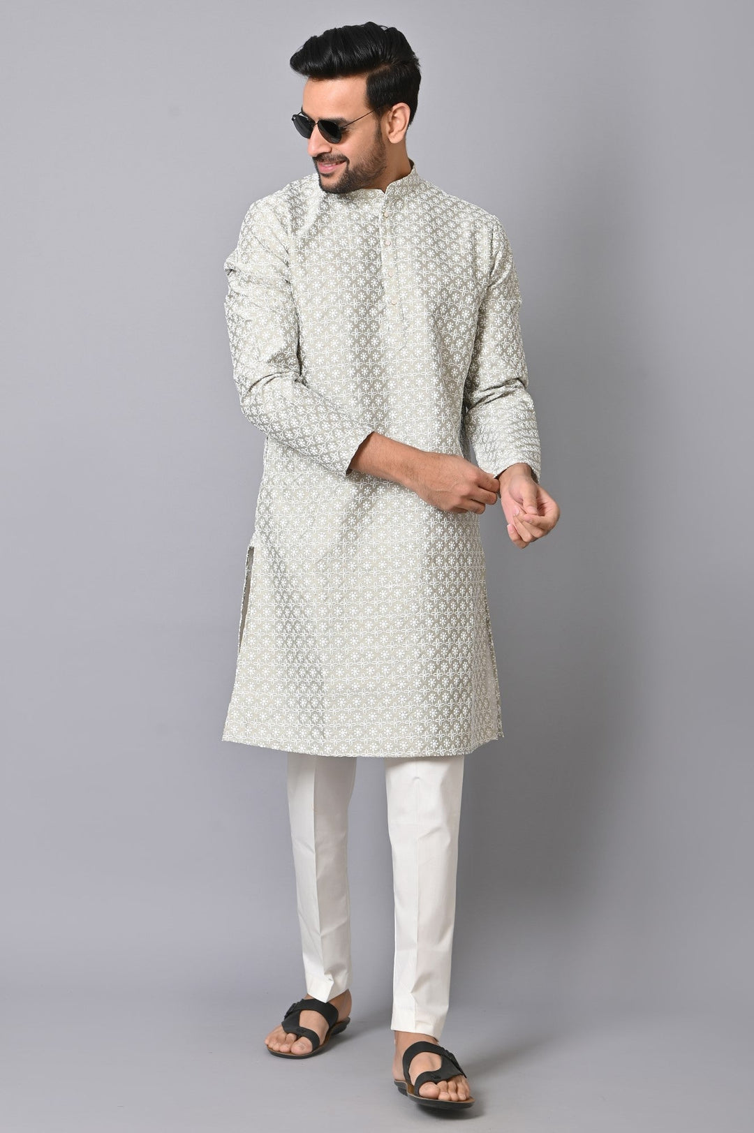 Chikan Grey Kurta Set