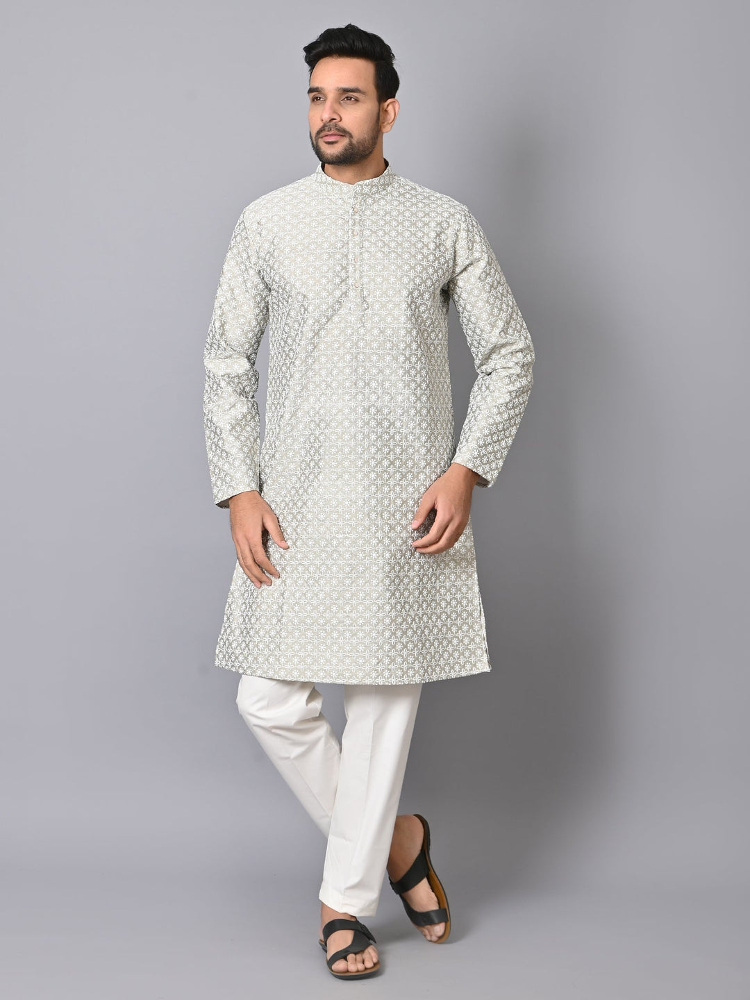 Chikan Grey Kurta Set