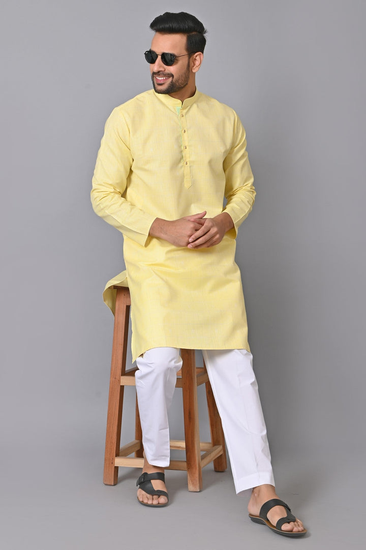 Checked Yellow Kurta Set