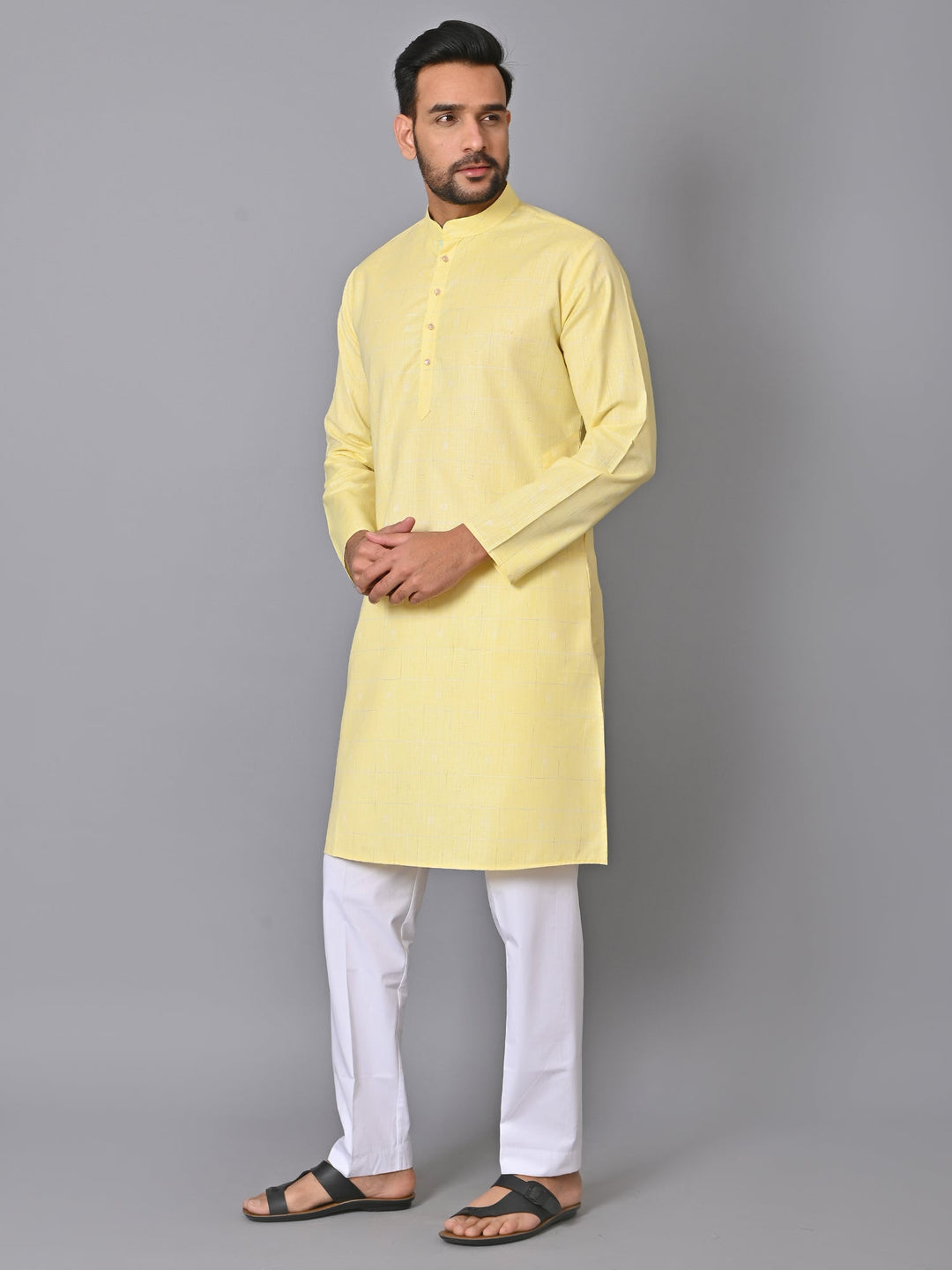 Checked Yellow Kurta Set