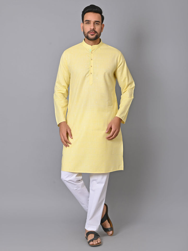 Checked Yellow Kurta Set