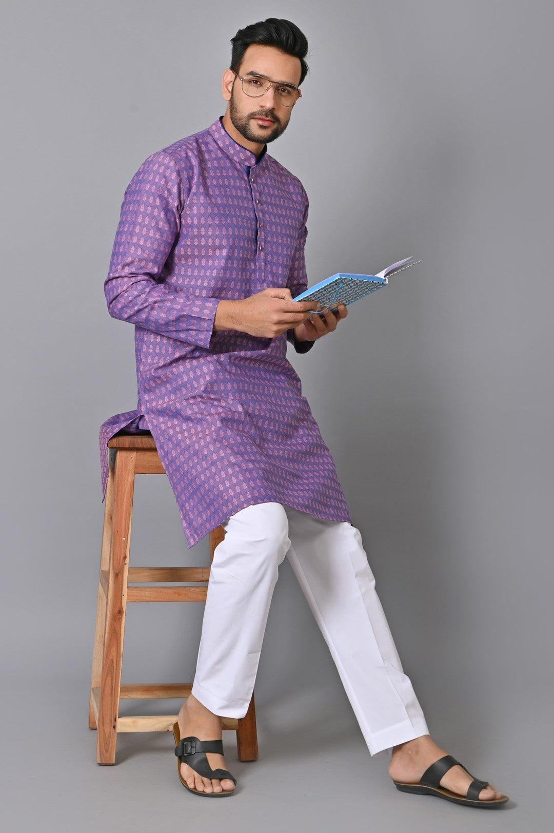 Ethnic Motifs Purple Kurta Set