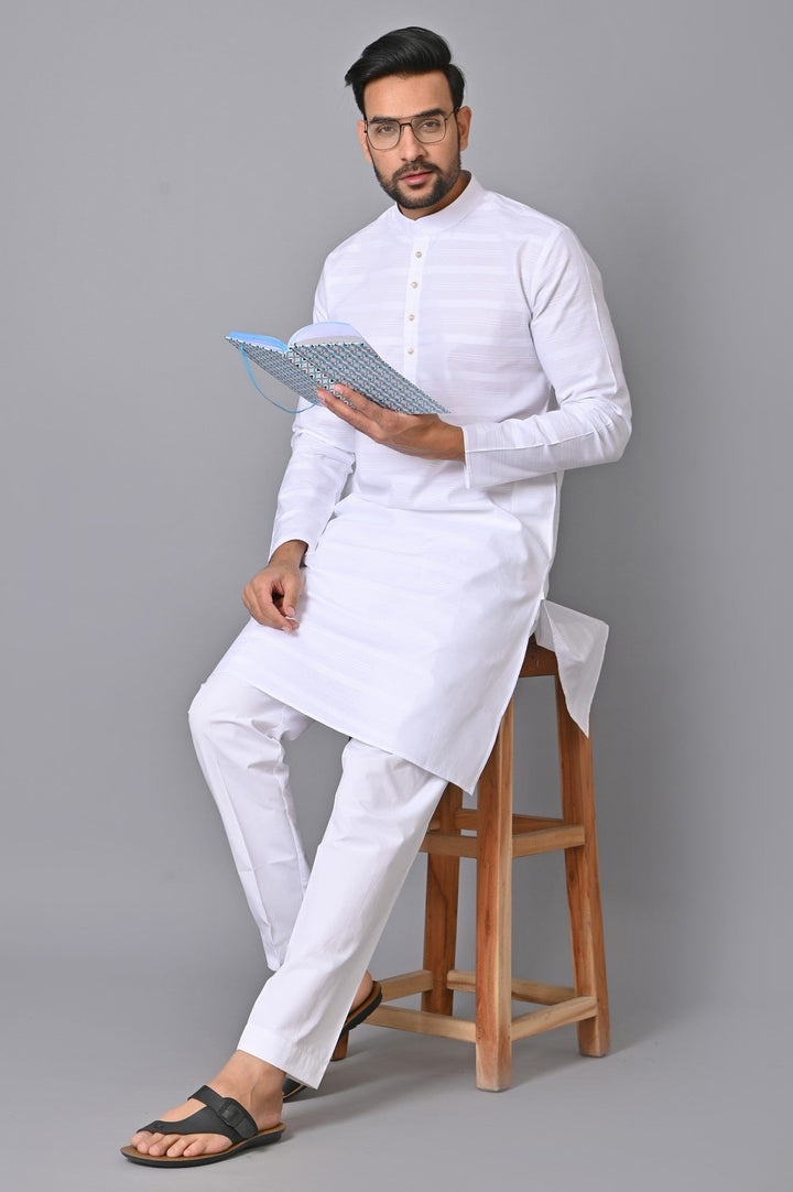 Striped White Kurta Set