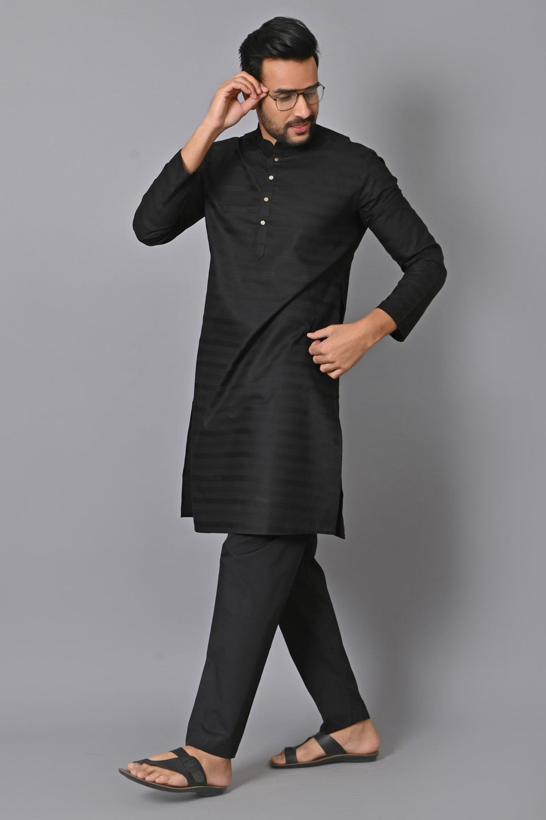 Striped Black Kurta Set