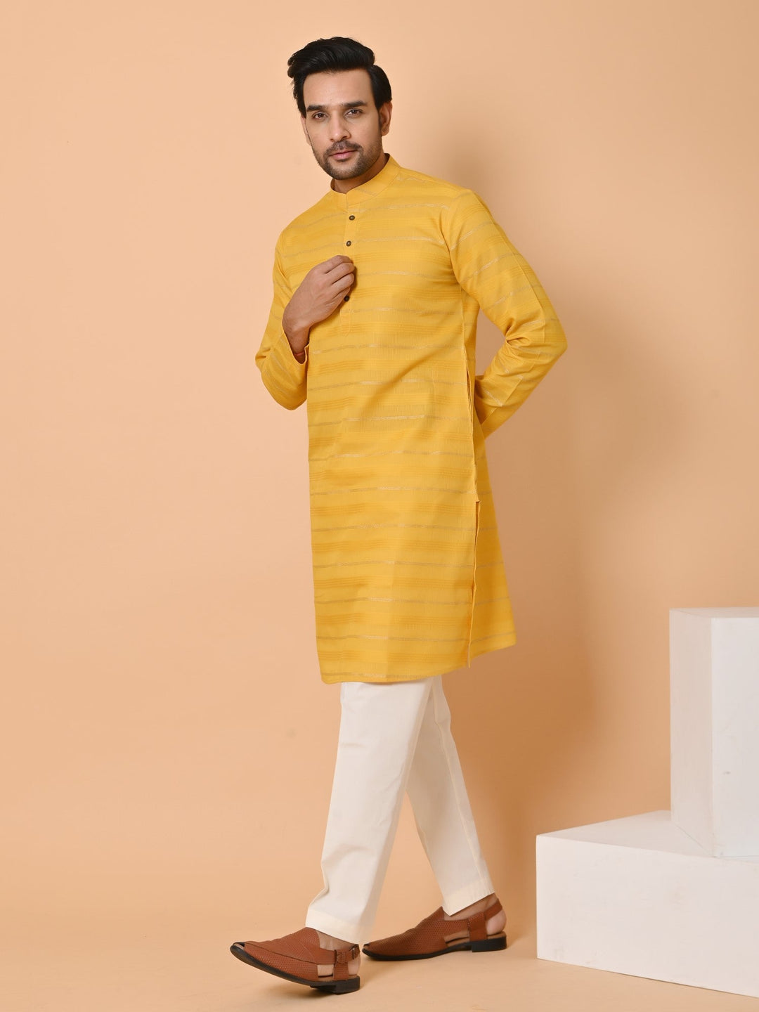 Striped Mustard Kurta Set