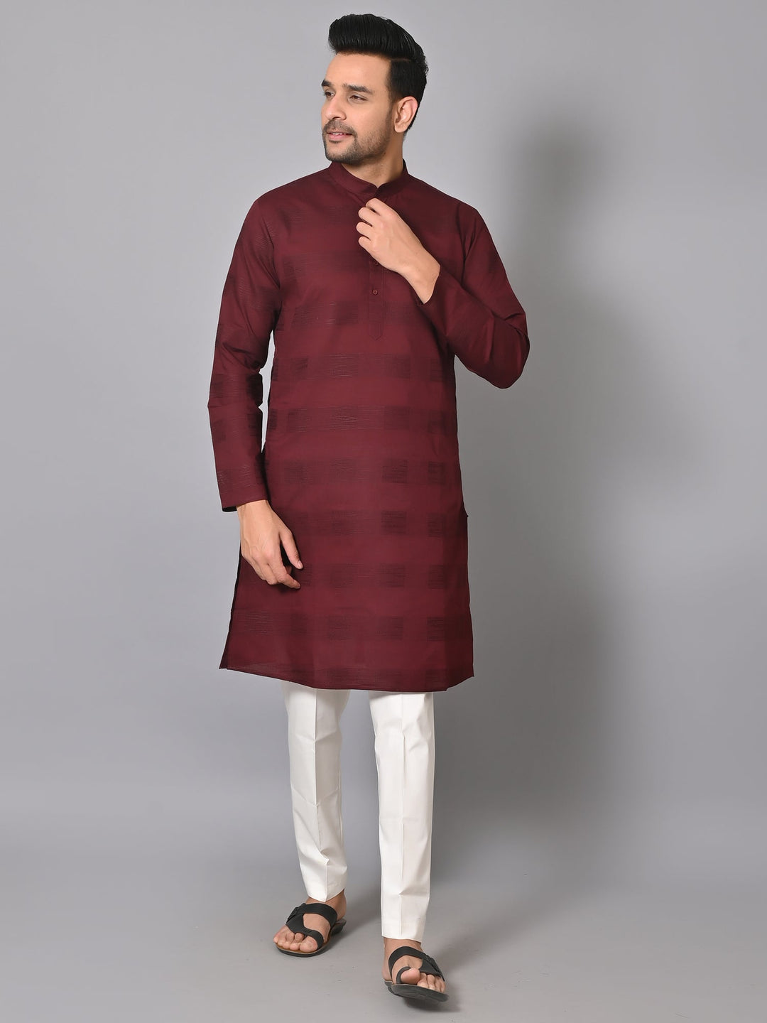 Striped Maroon Kurta Set