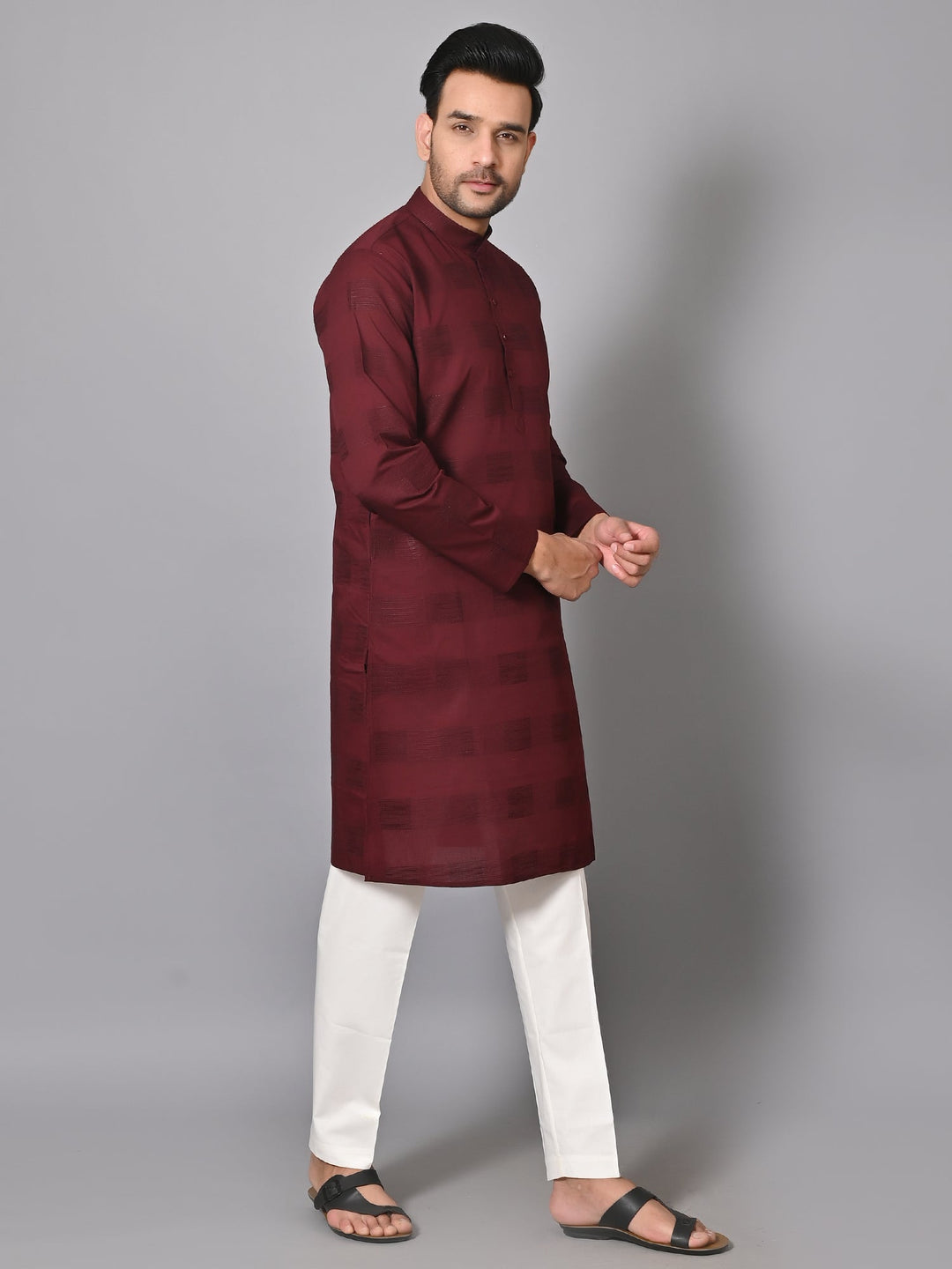 Striped Maroon Kurta Set