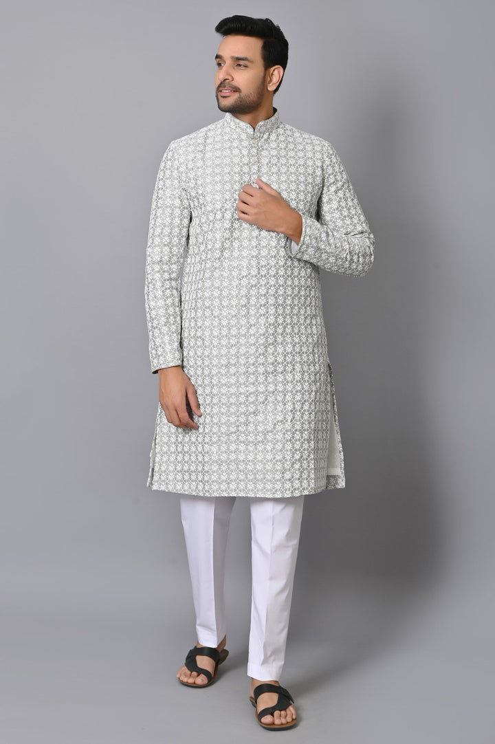 Chikan Grey Kurta Set