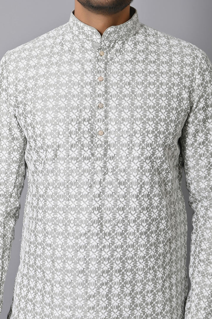 Chikan Grey Kurta Set