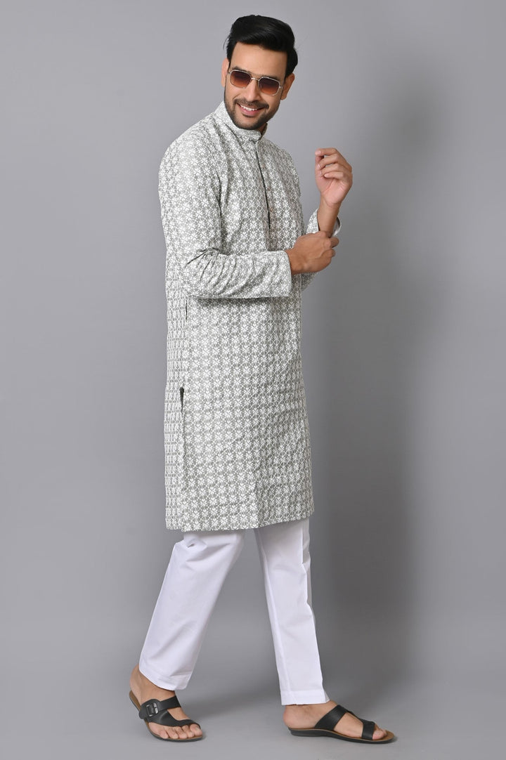 Chikan Grey Kurta Set